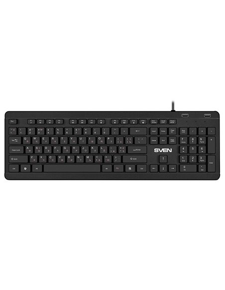 SVEN KB-E5700H, Keyboard, Waterproof construction, 104 keys, 12 Fn-keys, slim compact design, low-profile, USB 2.0 Hub 2 -por...