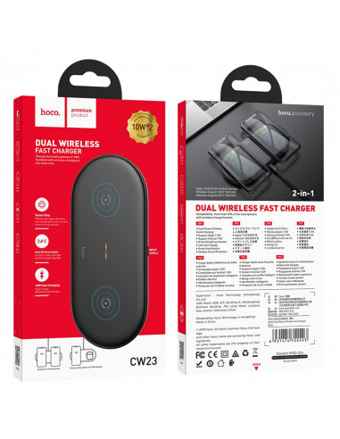 Incarcator fara fir HOCO “CW23 Dual power” / Wireless output 1/2: 5W / 7.5W / 10W / Ultra slim design / Black