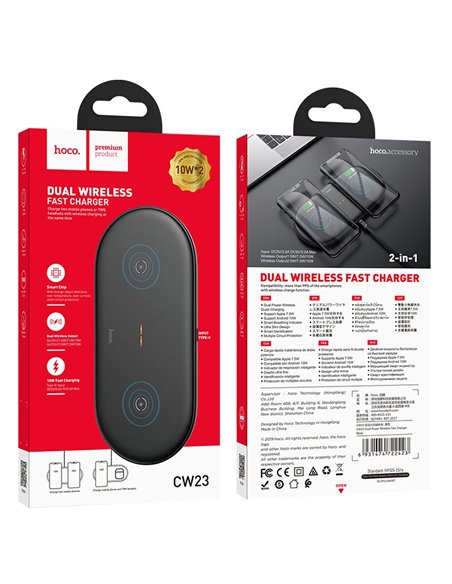 Incarcator fara fir HOCO “CW23 Dual power” / Wireless output 1/2: 5W / 7.5W / 10W / Ultra slim design / Black
