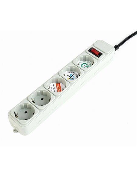 Gembird Surge Protector SPG3-B-6C, 5 Sockets, 1.8m, up to 250V AC, 16 A, safety class IP20, Grey