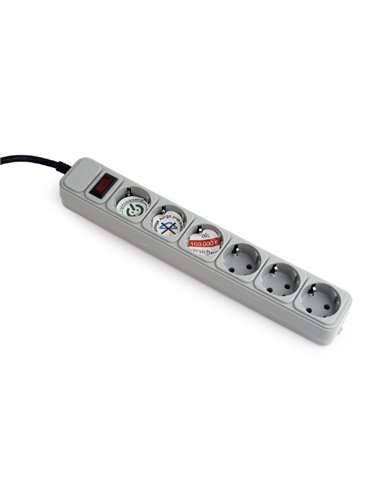 Gembird Surge Protector SPG6-B-6C, 6 Sockets, 1.8m, up to 250V AC, 16 A, safety class IP20, Grey