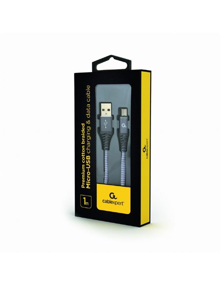 Cable USB2.0/Micro-USB Premium cotton braided - 1m - Cablexpert CC-USB2B-AMmBM-1M-WB2, Spacegrey/White, USB 2.0 A-plug to Mic...