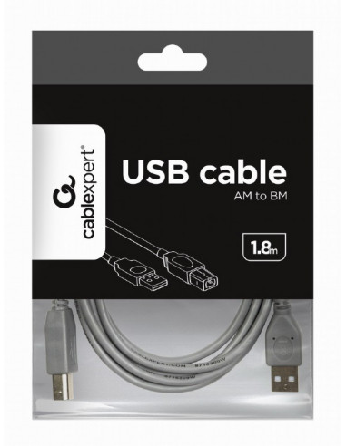 Cable USB2.0 CCP-USB2-AMBM-6G, USB 2.0 A-plug B-plug 6ft cable, 1.8 m, Grey Color