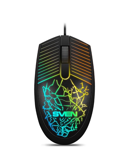 SVEN RX-70, Optical Mouse, Changeable backlighting, Soft Touch coating, 2+1 (scroll wheel), 1200 dpi, USB, 2m, Black