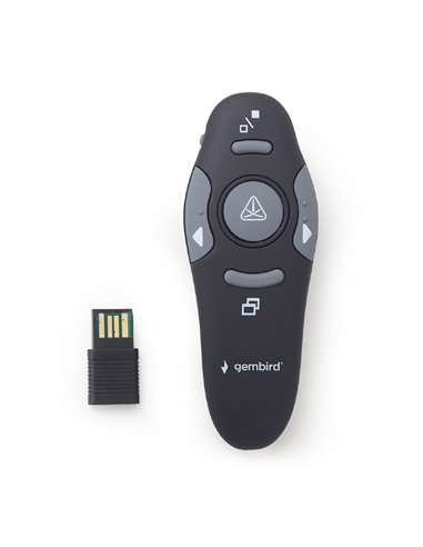 Gembird WP-L-01 Wireless presenter with laser pointer, Wireless 2.4 GHz, Power supply: 2 x AAA battery, up to 10 m, Net weigh...