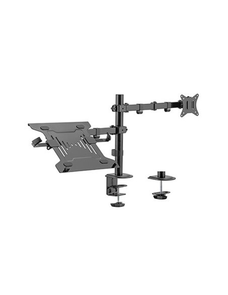 Gembird MA-DA-03, Adjustable desk mount with monitor arm and notebook tray, Supports monitors up to 32” and notebooks up to ...