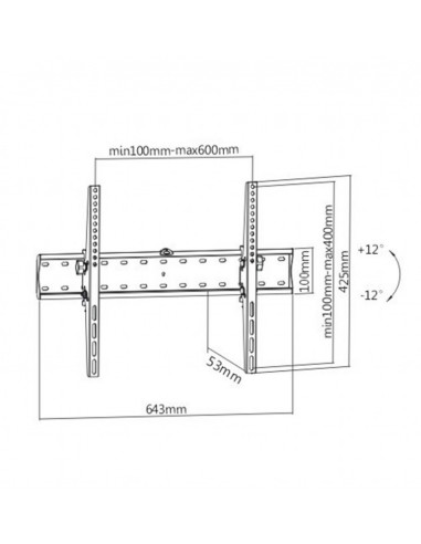 TV-Wall Mount for 37-70”- Gembird ”WM-70T-02”, Tilt, max. 40 kg, Tilting angle up to 24°, Distance TV to Wall: 53 mm, max. VE...