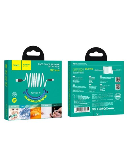 Cablu USB la USB-C HOCO X21 Plus / 2m / Silicone / up to 2A / Black/White