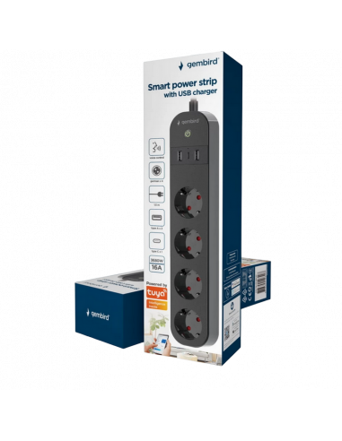 Prelungitor electric Gembird TSL-PS-S4U-01, 4 Prize, 1.5m, Negru