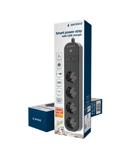 Prelungitor electric Gembird TSL-PS-S4U-01, 4 Prize, 1.5m, Negru