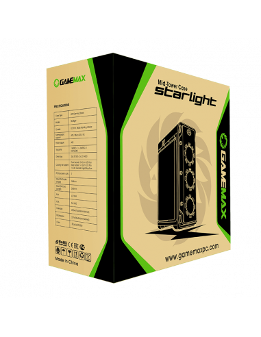 Carcasă PC Gamemax StarLight FRGB, Midi-Tower, Fără PSU, Alb