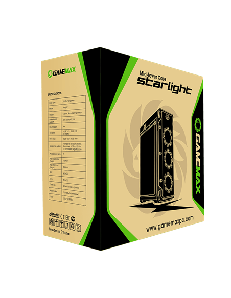 Carcasă PC Gamemax StarLight FRGB, Midi-Tower, Fără PSU, Alb