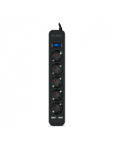 Prelungitor electric SVEN SF-05LU, 5 Prize, 1,8m, Negru