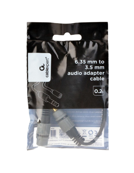 Audio Adaptor Cablexpert A-63M35F-0.2M, 3.5mm 3-pin (F) - 6.35mm 3-pin (M), 0,2m, Negru