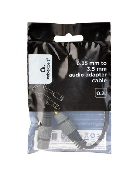 Audio Adaptor Cablexpert A-63M35F-0.2M, 3.5mm 3-pin (F) - 6.35mm 3-pin (M), 0,2m, Negru
