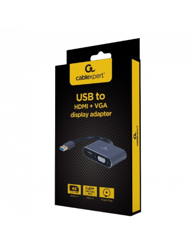 Видеоадаптер Cablexpert A-USB3-HDMIVGA-01, USB Type-A - VGA, HDMI, 0,15м, Серый