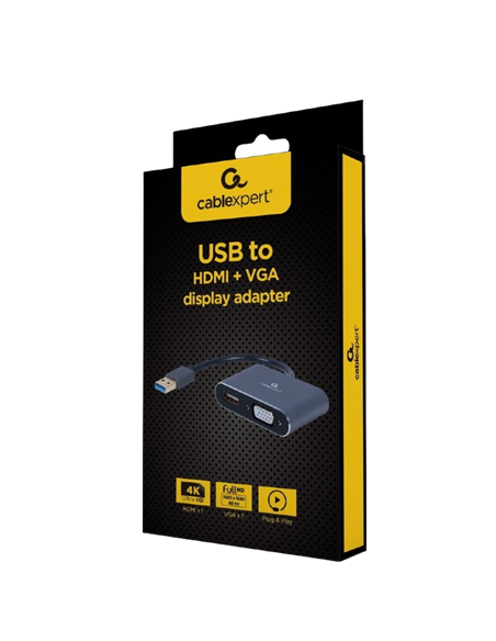 Видеоадаптер Cablexpert A-USB3-HDMIVGA-01, USB Type-A - VGA, HDMI, 0,15м, Серый
