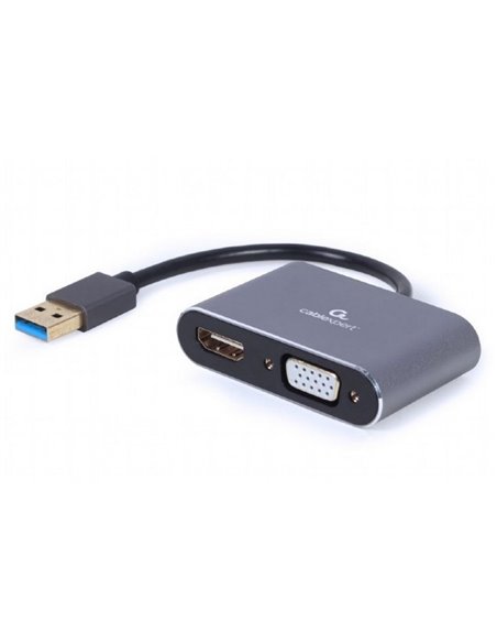 Видеоадаптер Cablexpert A-USB3-HDMIVGA-01, USB Type-A - VGA, HDMI, 0,15м, Серый