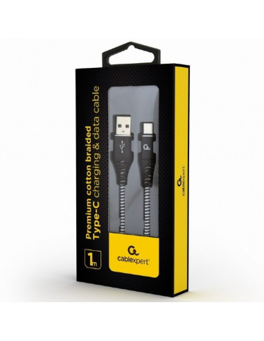 Кабель для зарядки и синхронизации Cablexpert CC-USB2B-AMCM-1M-BW, USB Type-A/USB Type-C, 1м, Чёрный