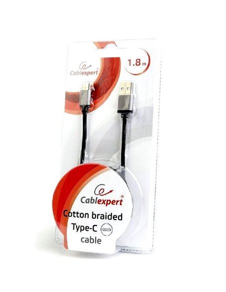 Кабель для зарядки и синхронизации Cablexpert CCB-mUSB2B-AMCM-6, USB Type-A/USB Type-C, 1,8м, Чёрный