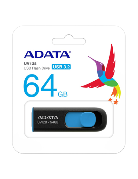 USB Flash накопитель ADATA UV128, 64Гб, Черный/Синий