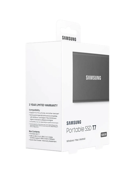 Внешний портативный SSD накопитель Samsung T7, 500 ГБ, Grey (MU-PC500T/WW)