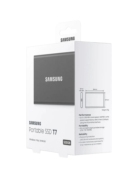 Внешний портативный SSD накопитель Samsung T7, 500 ГБ, Grey (MU-PC500T/WW)