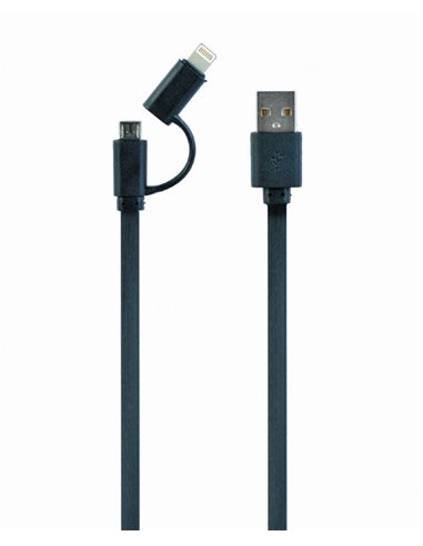 Cable USB2.0 combo (2 in 1) - 1m - Cablexpert CC-USB2-AMLM2-1m, USB 2.0 A-plug to 8-pin male connector (for Iphone) + male Mi...
