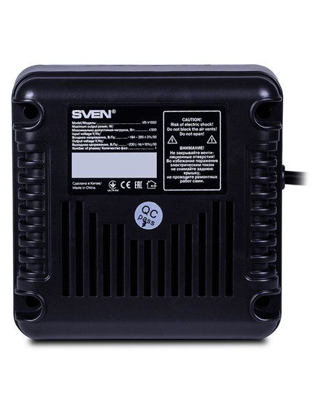SVEN VR-V1000, 500W, Automatic Voltage Regulator, 2x Schuko outlets+1x ІЕС 320, Input voltage: 184-285V, Output voltage: 230V...