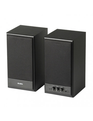SVEN SPS-702 Black leather, 2.0 / 2x20W RMS, Control unit on the front panel, Magnetic shielding, headphone jack, wooden, (4...