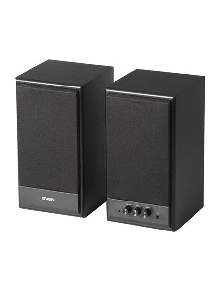 SVEN SPS-702 Black leather, 2.0 / 2x20W RMS, Control unit on the front panel, Magnetic shielding, headphone jack, wooden, (4...