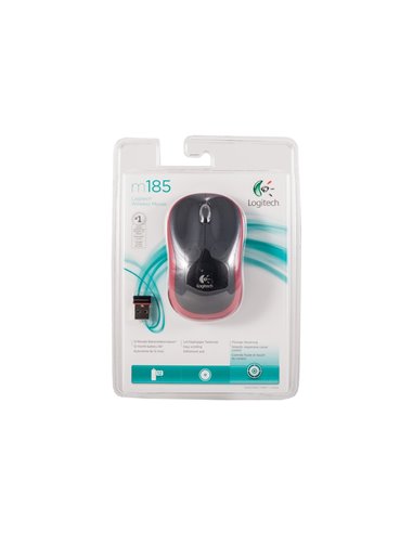 Logitech Wireless Mouse M185 Red, Optical Mouse for Notebooks, Nano receiver, Red/Black, Retail