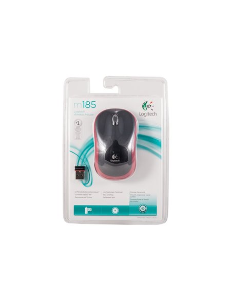 Logitech Wireless Mouse M185 Red, Optical Mouse for Notebooks, Nano receiver, Red/Black, Retail