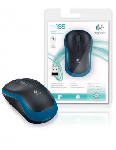 Logitech Wireless Mouse M185 Blue, Optical Mouse for Notebooks, Nano receiver, Blue/Black, Retail