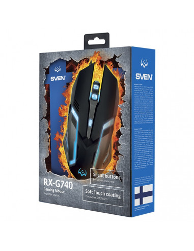 SVEN RX-G740 Gaming, Optical Mouse, 800/1200/1800/2400 dpi, 5+1 buttons (scroll wheel), DPI switching modes, Two navigation ...