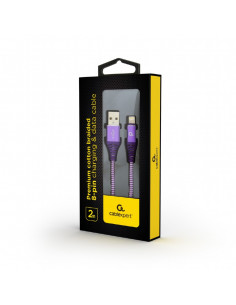 Cable USB2.0/8-pin (Lightning) Premium cotton braided - 2m - Cablexpert CC-USB2B-AMLM-2M-PW, Purple/White, USB 2.0 A-plug to ... 2