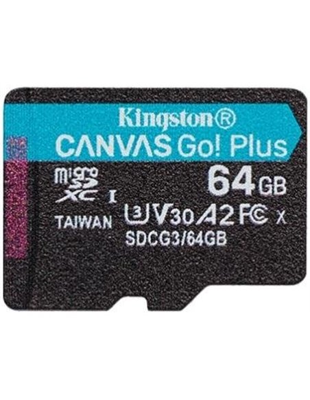Карта памяти microSD 64GB Kingston Canvas Go! Plus, A2, 170Mbpsr, + SD adapter
