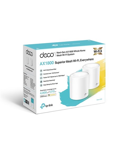 TP-LINK Deco X20(2-pack) AX1800 Mesh Wi-Fi 6 System, 2 LAN/WAN Gigabit Port, 1201Mbps on 5GHz + 574Mbps on 2.4GHz, 802.11ax/...