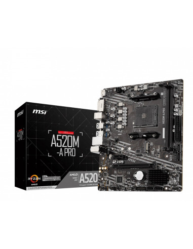 MSI A520M-A PRO, Socket AM4, AMD A520, Dual 2xDDR4-4600, APU AMD graphics, DVI, HDMI, 1xPCIe X16, 4xSATA3, RAID, 1xM.2 Slot, ...