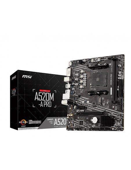 MSI A520M-A PRO, Socket AM4, AMD A520, Dual 2xDDR4-4600, APU AMD graphics, DVI, HDMI, 1xPCIe X16, 4xSATA3, RAID, 1xM.2 Slot, ...