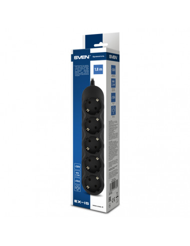 Power strip SVEN EX-I5 black 1.8 m, for UPS, 5 Sockets, Black