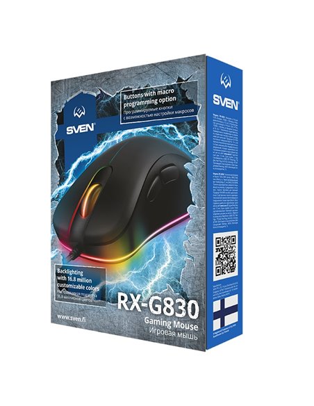 SVEN RX-G830 RGB Gaming, Optical Mouse, 500-6400 dpi, 5+1 buttons (scroll wheel), DPI switching modes, USB SVEN RX-G830 RGB Gaming, Optical Mouse, 500-6400 dpi, 5+1 buttons (scroll wheel), DPI switching modes, USB