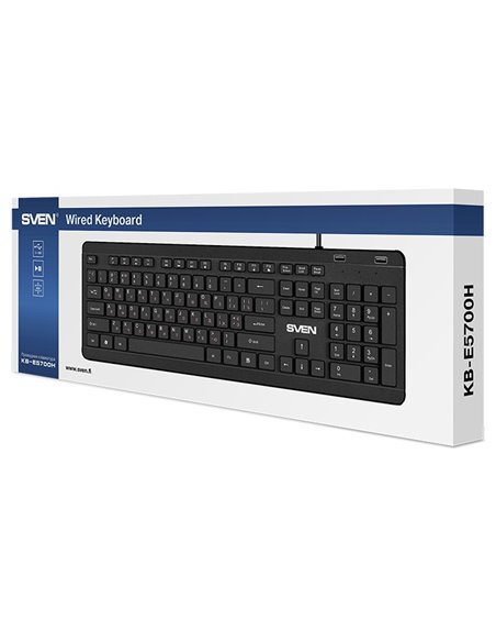 SVEN KB-E5700H, Keyboard, Waterproof construction, 104 keys, 12 Fn-keys, slim compact design, low-profile, USB 2.0 Hub 2 -por...