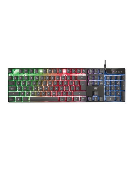 Trust Gaming GXT 835, Full size gaming keyboard with rainbow wave illumination, Backlight (RGB), US, 1.8m, USB, Black