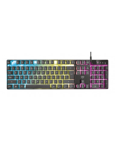 Trust Gaming GXT 835, Full size gaming keyboard with rainbow wave illumination, Backlight (RGB), US, 1.8m, USB, Black