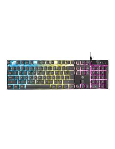 Trust Gaming GXT 835, Full size gaming keyboard with rainbow wave illumination, Backlight (RGB), US, 1.8m, USB, Black