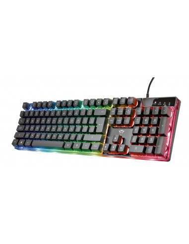 Trust Gaming GXT 835, Full size gaming keyboard with rainbow wave illumination, Backlight (RGB), US, 1.8m, USB, Black