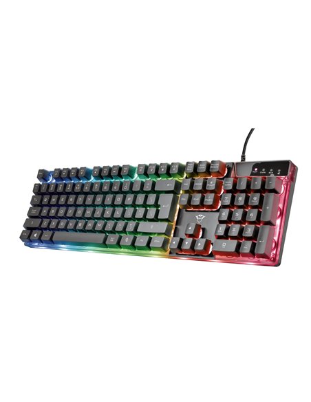 Trust Gaming GXT 835, Full size gaming keyboard with rainbow wave illumination, Backlight (RGB), US, 1.8m, USB, Black