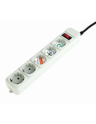 Gembird Surge Protector SPG3-B-10C, 5 Sockets, 3m, up to 250V AC, 16 A, safety class IP20, Grey