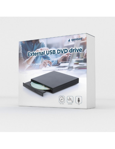 External DVD USB Drive Gembird DVD-USB-04, CD-DA, CD-R, CD-RW, DVD+R, DVD+R DL, DVD+RW, DVD-R, DVD-R DL, DVD-RAM, DVD-ROM DL...